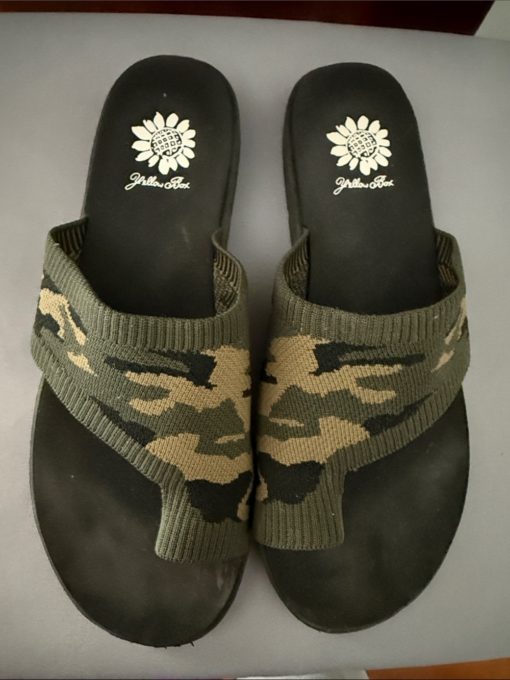 Yellow Box Camo Knit Thong Sandals in Olive & Tan - Picture 1 of 2